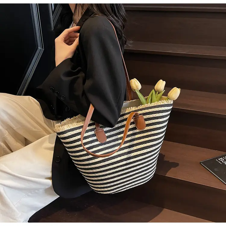 Women's Straw Underarm Bag with Leather Handles — feature 46