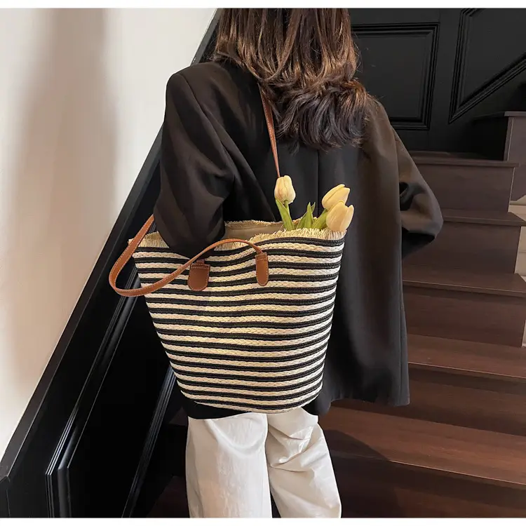Women's Straw Underarm Bag with Leather Handles — feature 47