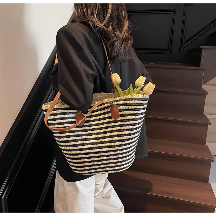 Women's Straw Underarm Bag with Leather Handles — feature 48