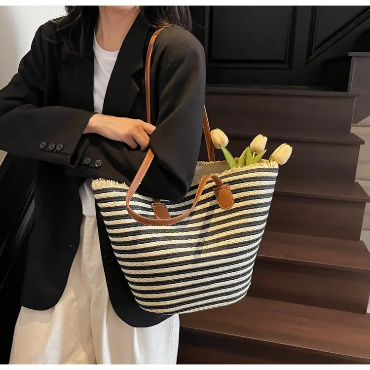 Women's Straw Underarm Bag with Leather Handles — feature 49