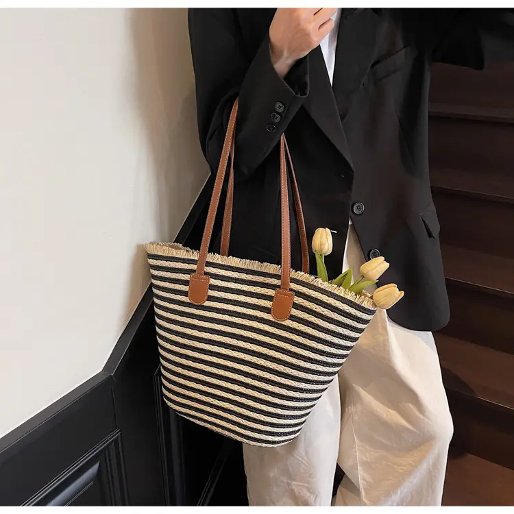 Women's Straw Underarm Bag with Leather Handles — feature 50