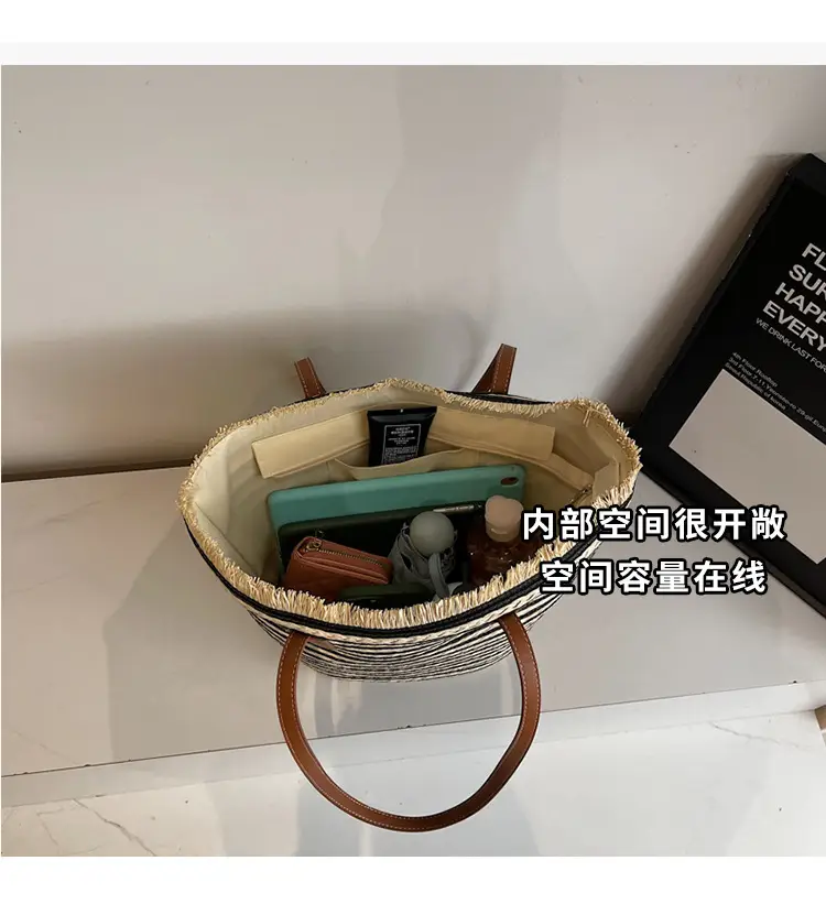 Women's Straw Underarm Bag with Leather Handles — feature 8