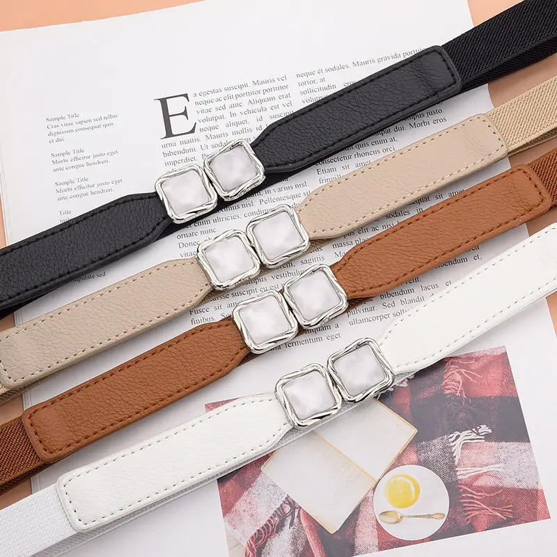 Women's Metal Hook Buckle Belt Black Brown Beige All-match - Image 8