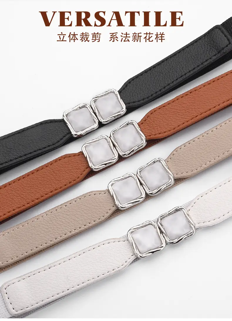 Women's Metal Hook Buckle Belt Black Brown Beige All-match — feature 3