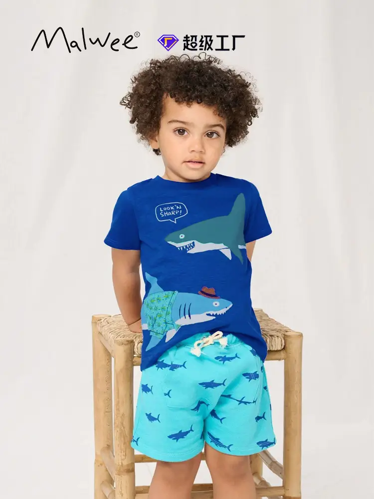 Malwee Boys Blue Shark Graphic T-Shirt Summer Casual - Image 2