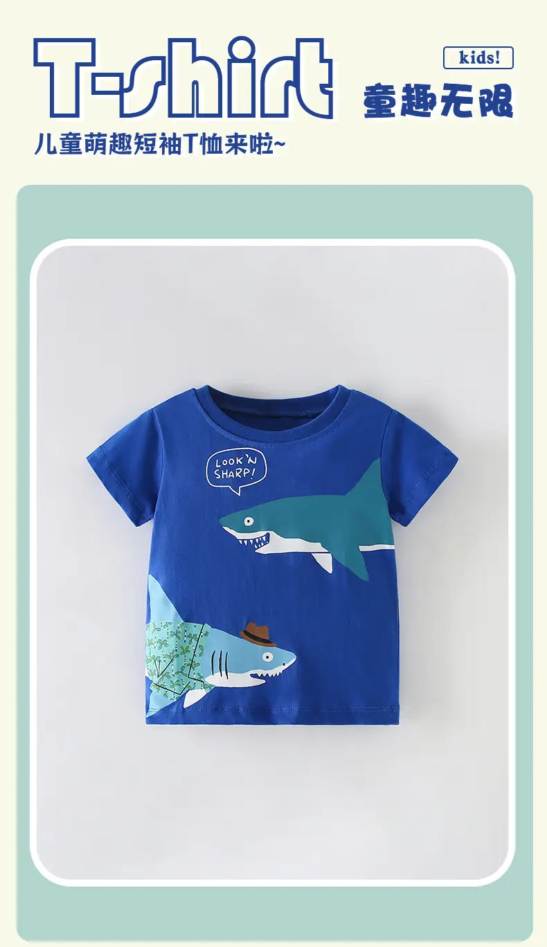 Malwee Boys Blue Shark Graphic T-Shirt Summer Casual — feature 2