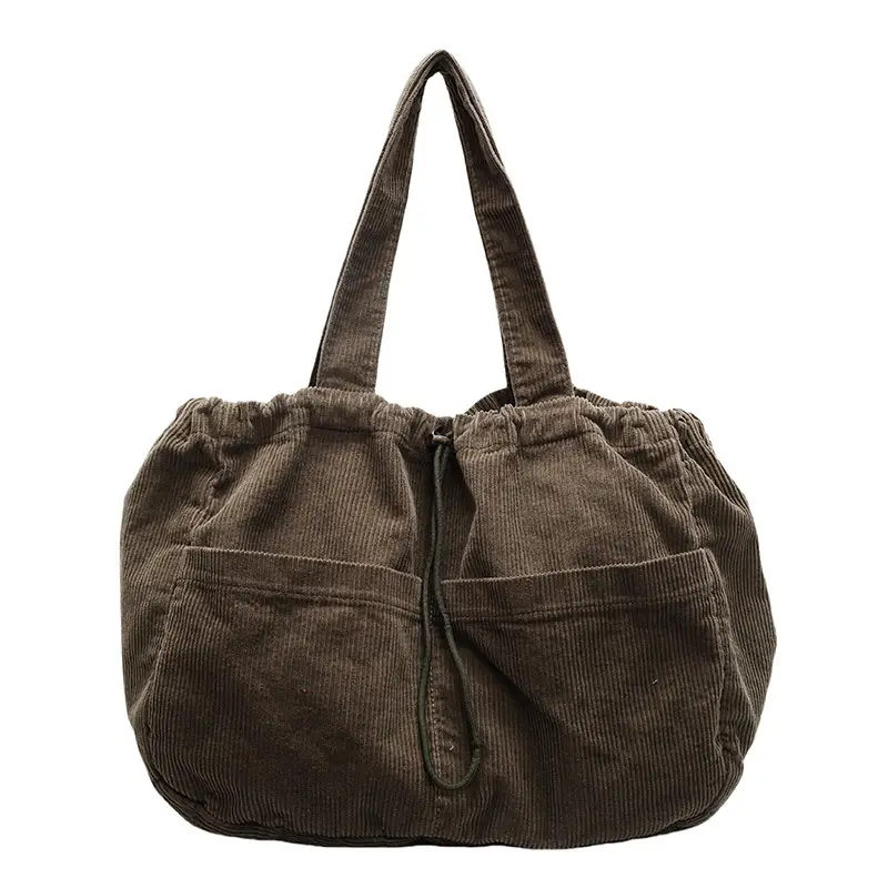 Women Drawstring Shoulder Bag Large Capacity Beige - Image 2