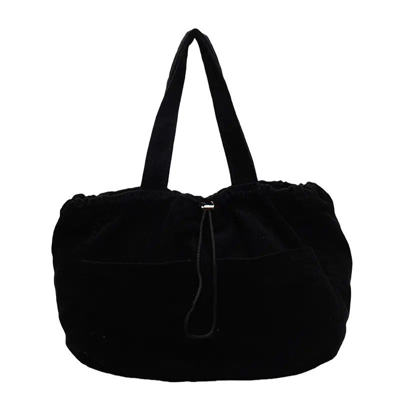 Women Drawstring Shoulder Bag Large Capacity Beige - Image 4