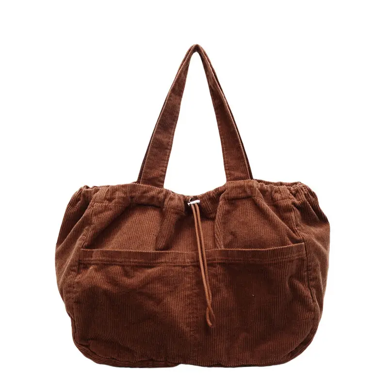 Women Drawstring Shoulder Bag Large Capacity Beige - Image 5