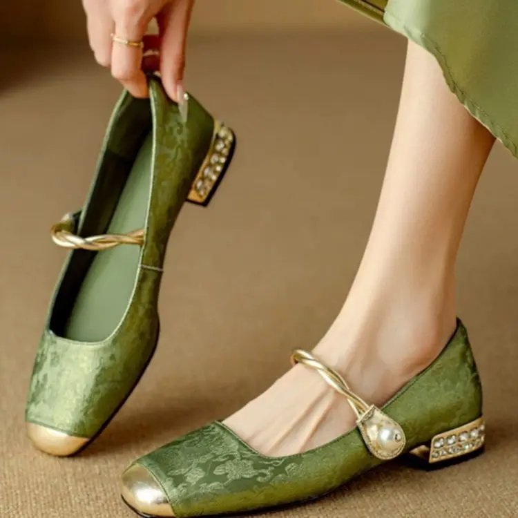 Green French Mary Jane Flats 2025 Spring Summer - Image 5