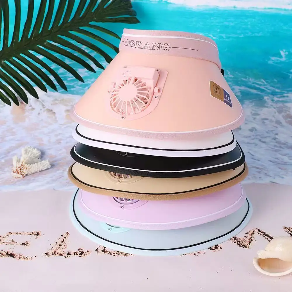 Summer new sun hat USB charging fan UV portable outdoor men's and women's riding beach empty top