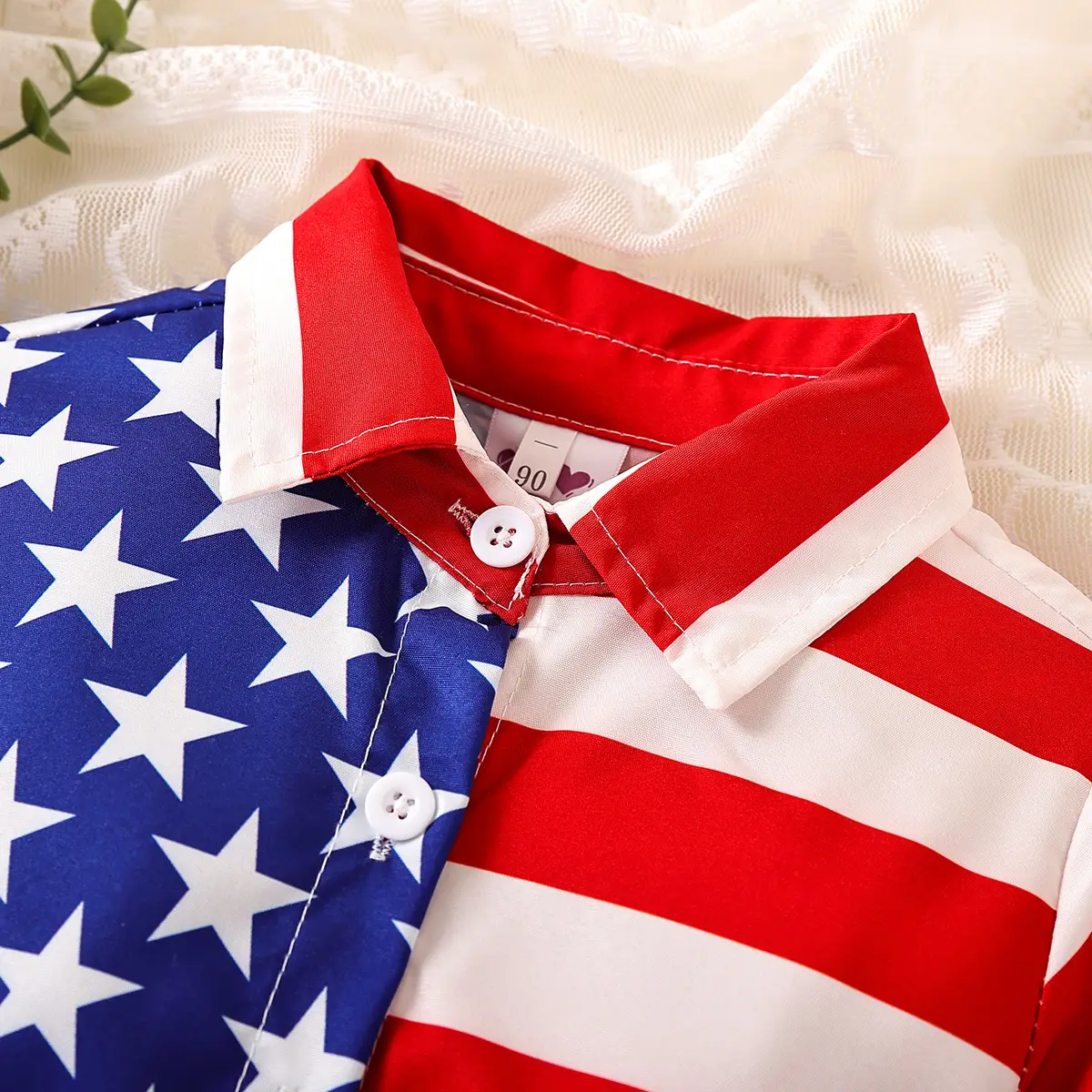 Independence Day Girl's Star Patchwork Dress with Belt - Image 3