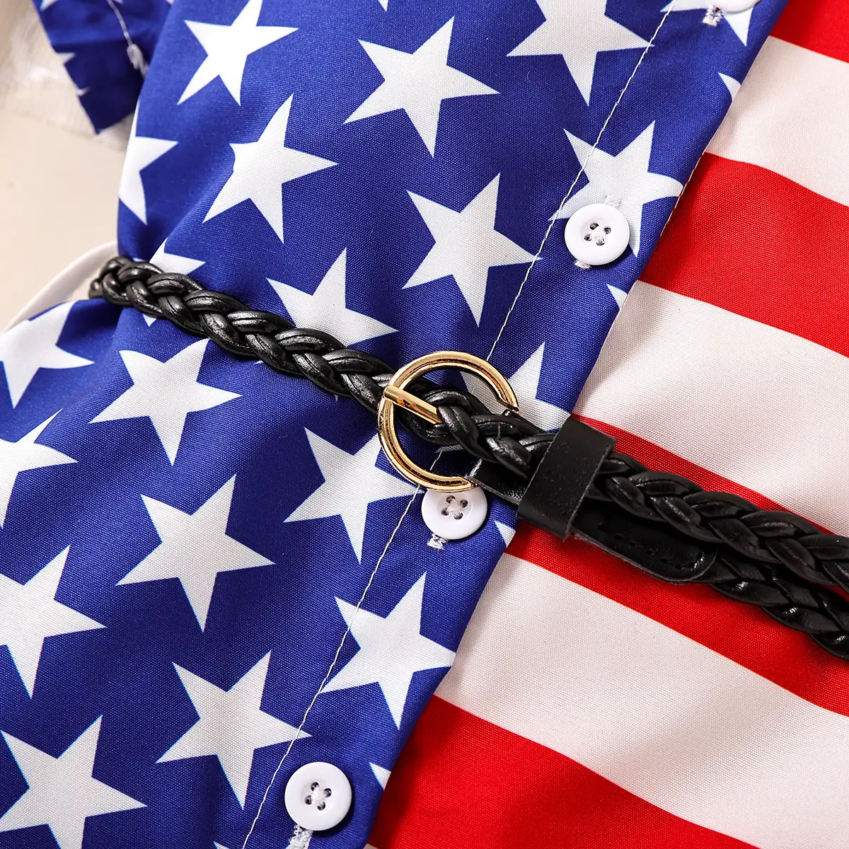 Independence Day Girl's Star Patchwork Dress with Belt — feature 7