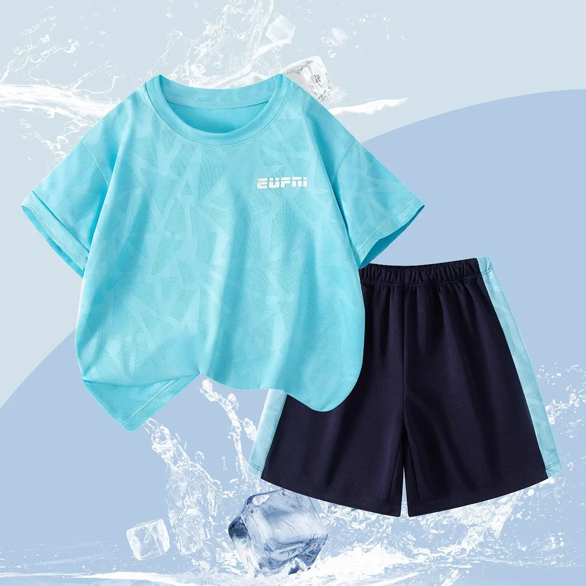 Boys Sweat Wicking T-Shirt Shorts Set Grey Black - Image 6