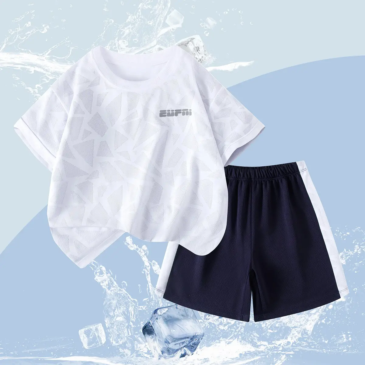 Boys Sweat Wicking T-Shirt Shorts Set Grey Black - Image 7