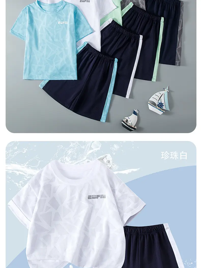 Boys Sweat Wicking T-Shirt Shorts Set Grey Black — feature 30