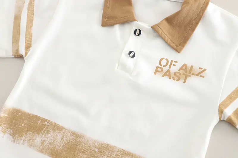 Boys Polo T-Shirt Shorts Set White Brown New — feature 7