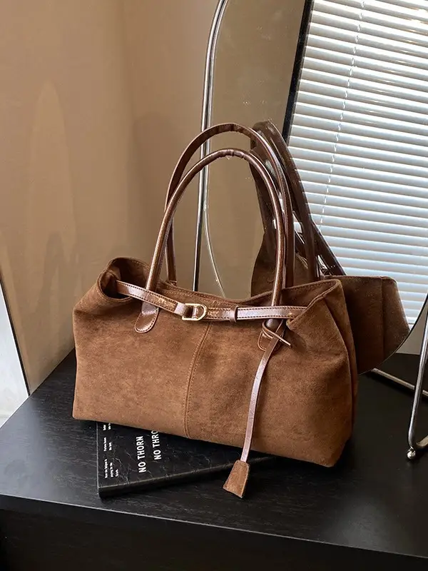 Women's Large Capacity Frosted Shoulder Bag Brown - Image 4