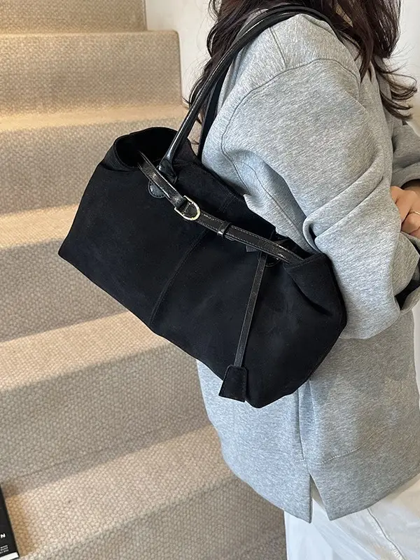 Women's Large Capacity Frosted Shoulder Bag Brown - Image 5