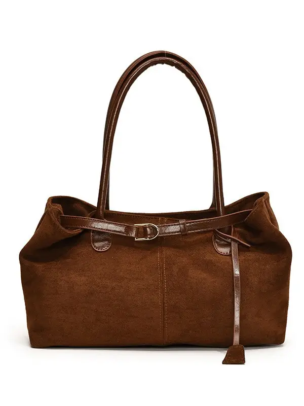 Women's Large Capacity Frosted Shoulder Bag Brown - Image 7