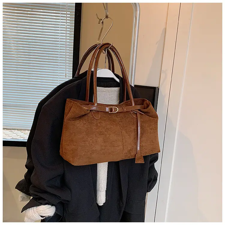 Women's Large Capacity Frosted Shoulder Bag Brown — feature 16