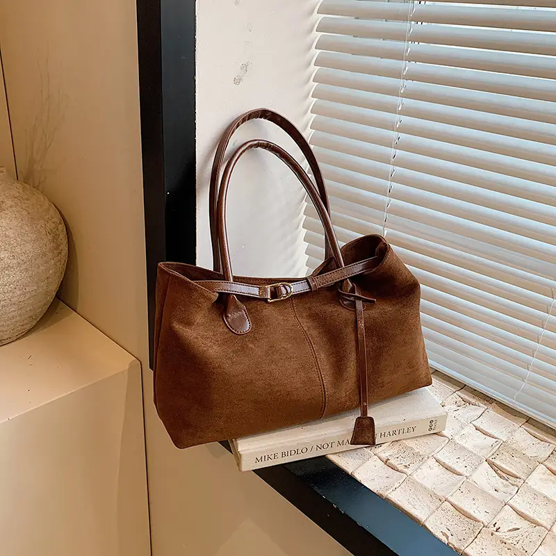 Women's Large Capacity Frosted Shoulder Bag Brown - Image 2