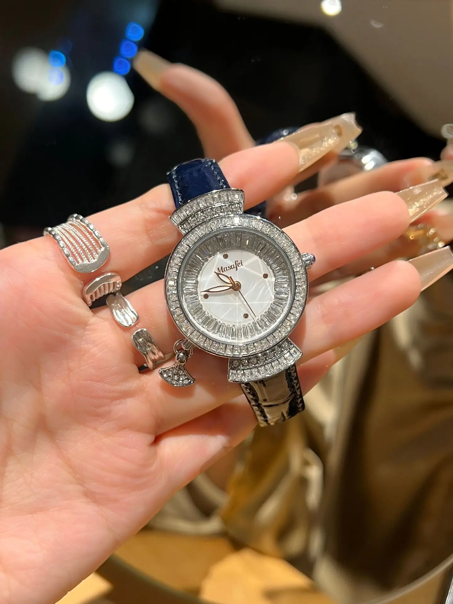 Diamond Encrusted Women's Quartz Watch with Real Belt — feature 4