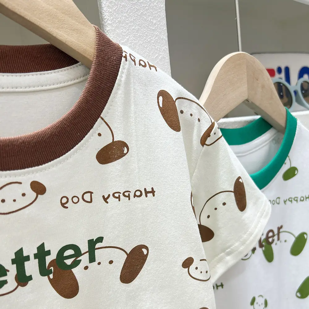 Boys T-Shirt Cartoon Print White Brown Green Shorts Set - Image 6