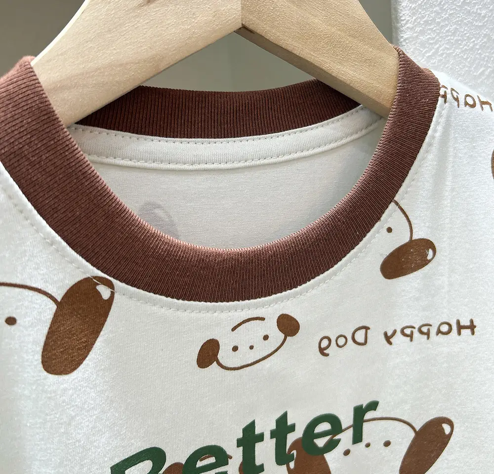 Boys T-Shirt Cartoon Print White Brown Green Shorts Set — feature 6