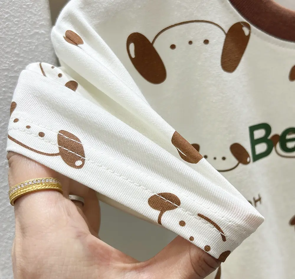 Boys T-Shirt Cartoon Print White Brown Green Shorts Set — feature 7