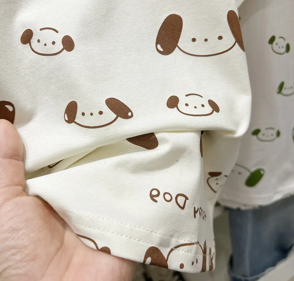 Boys T-Shirt Cartoon Print White Brown Green Shorts Set — feature 8