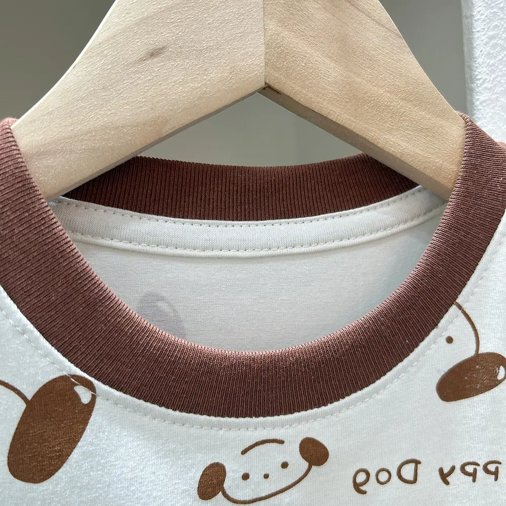 Boys T-Shirt Cartoon Print White Brown Green Shorts Set — feature 9