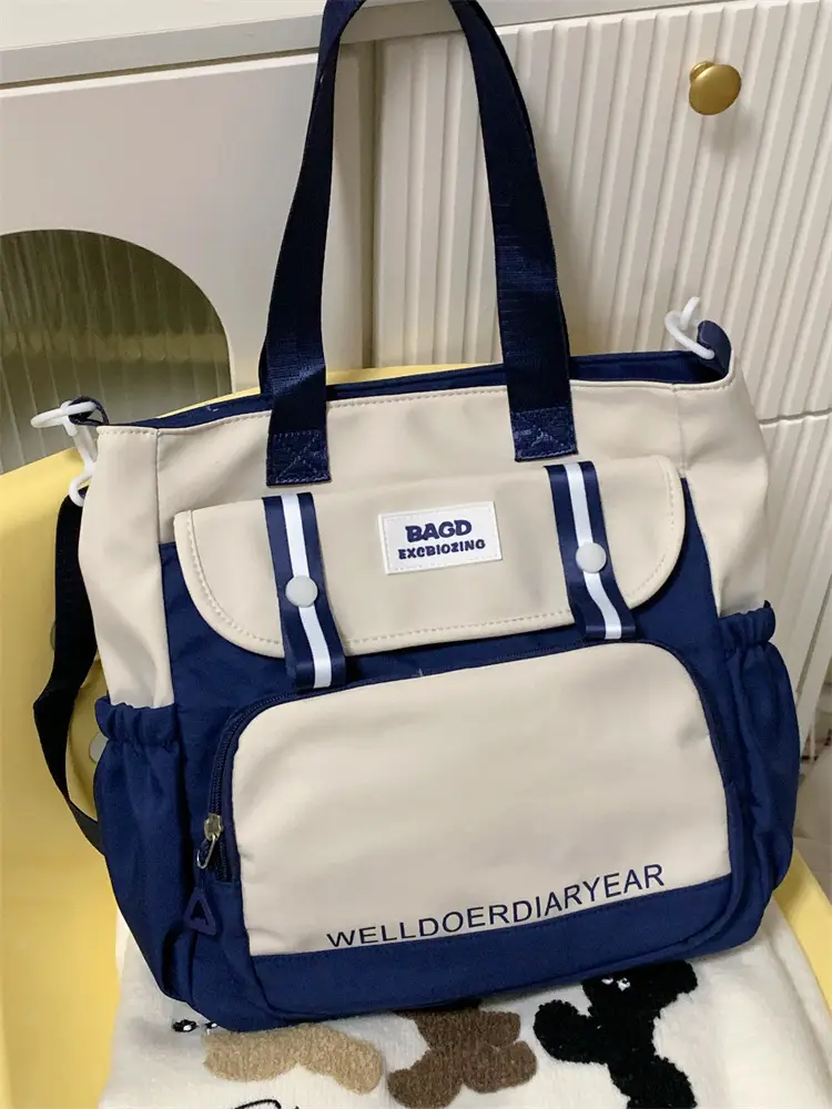 Student Tote Bag Brown White Contrast Large Capacity — feature 18