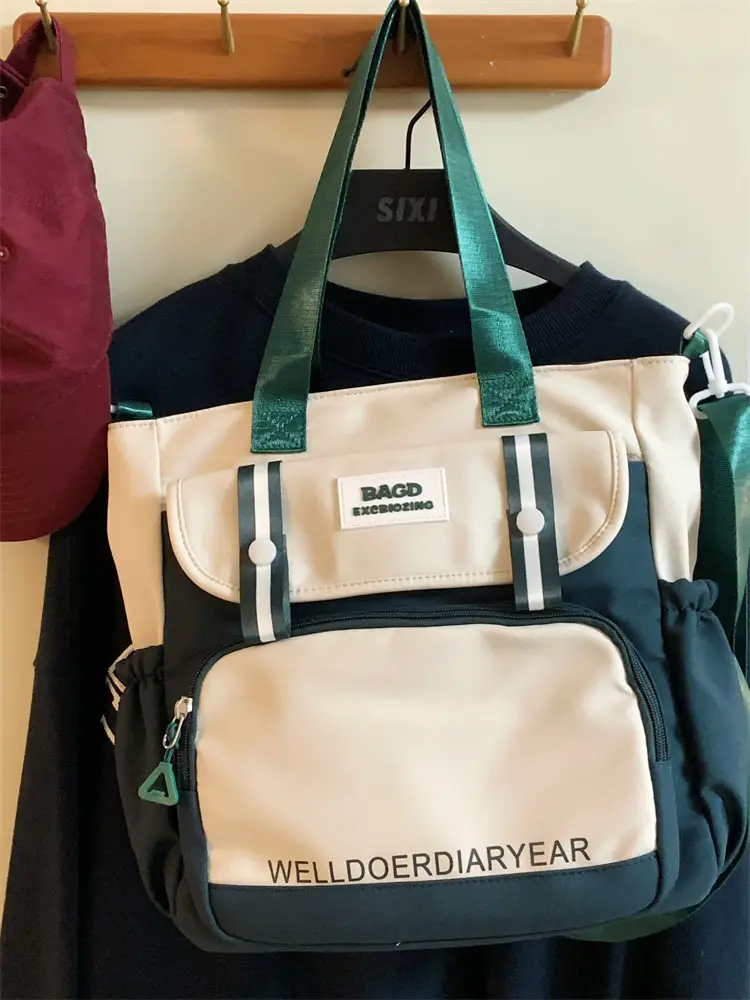 Student Tote Bag Brown White Contrast Large Capacity — feature 21