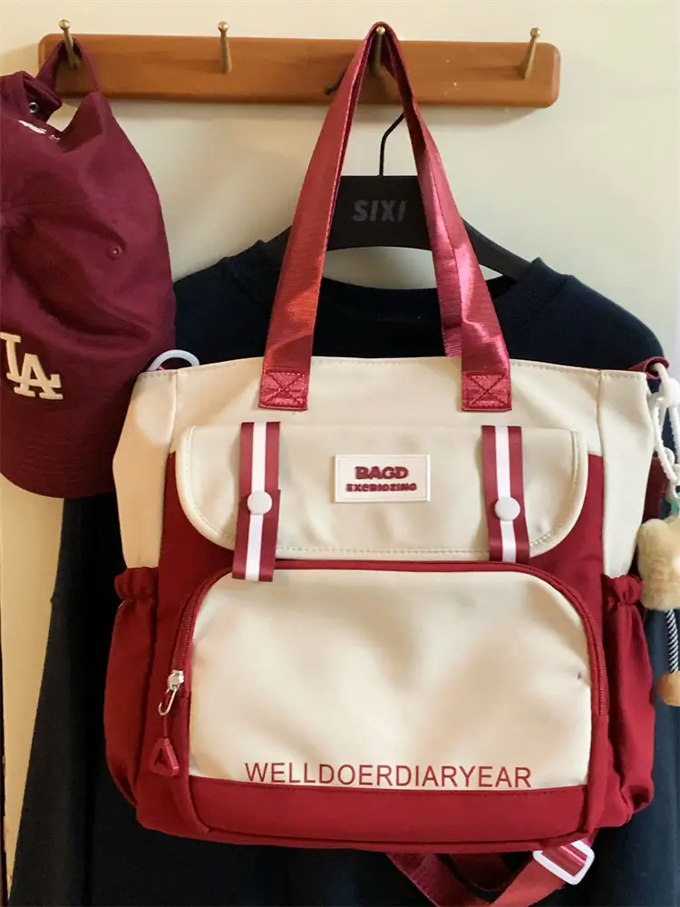 Student Tote Bag Brown White Contrast Large Capacity — feature 22