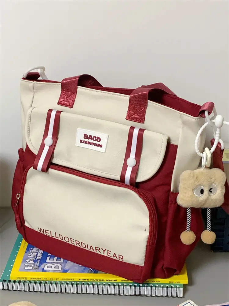 Student Tote Bag Brown White Contrast Large Capacity — feature 23