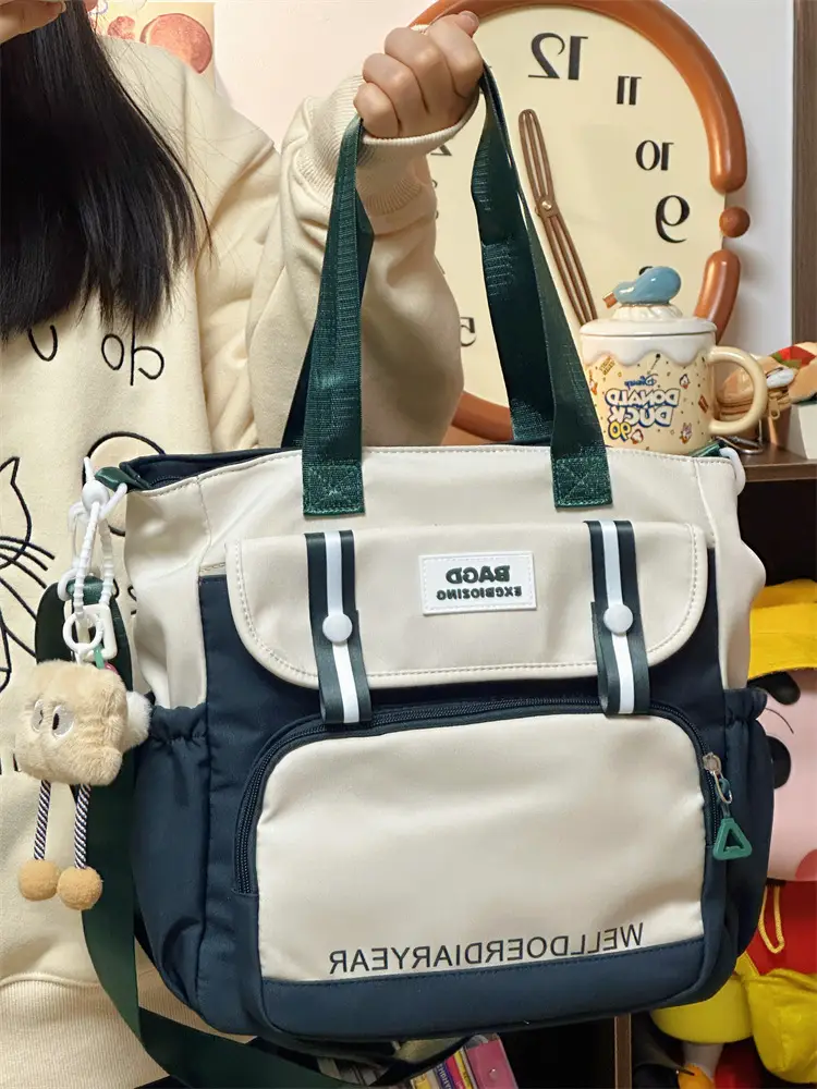 Student Tote Bag Brown White Contrast Large Capacity — feature 26