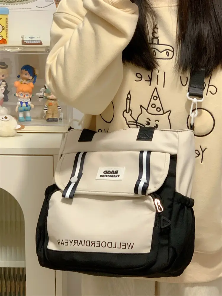 Student Tote Bag Brown White Contrast Large Capacity — feature 29