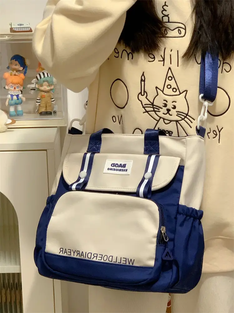 Student Tote Bag Brown White Contrast Large Capacity — feature 33