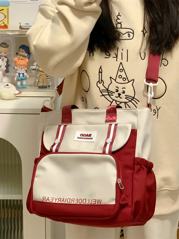 Student Tote Bag Brown White Contrast Large Capacity — feature 37