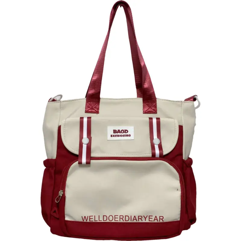 Student Tote Bag Brown White Contrast Large Capacity