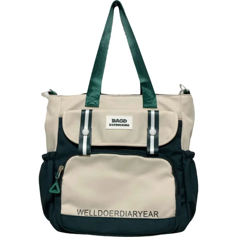 Student Tote Bag Brown White Contrast Large Capacity