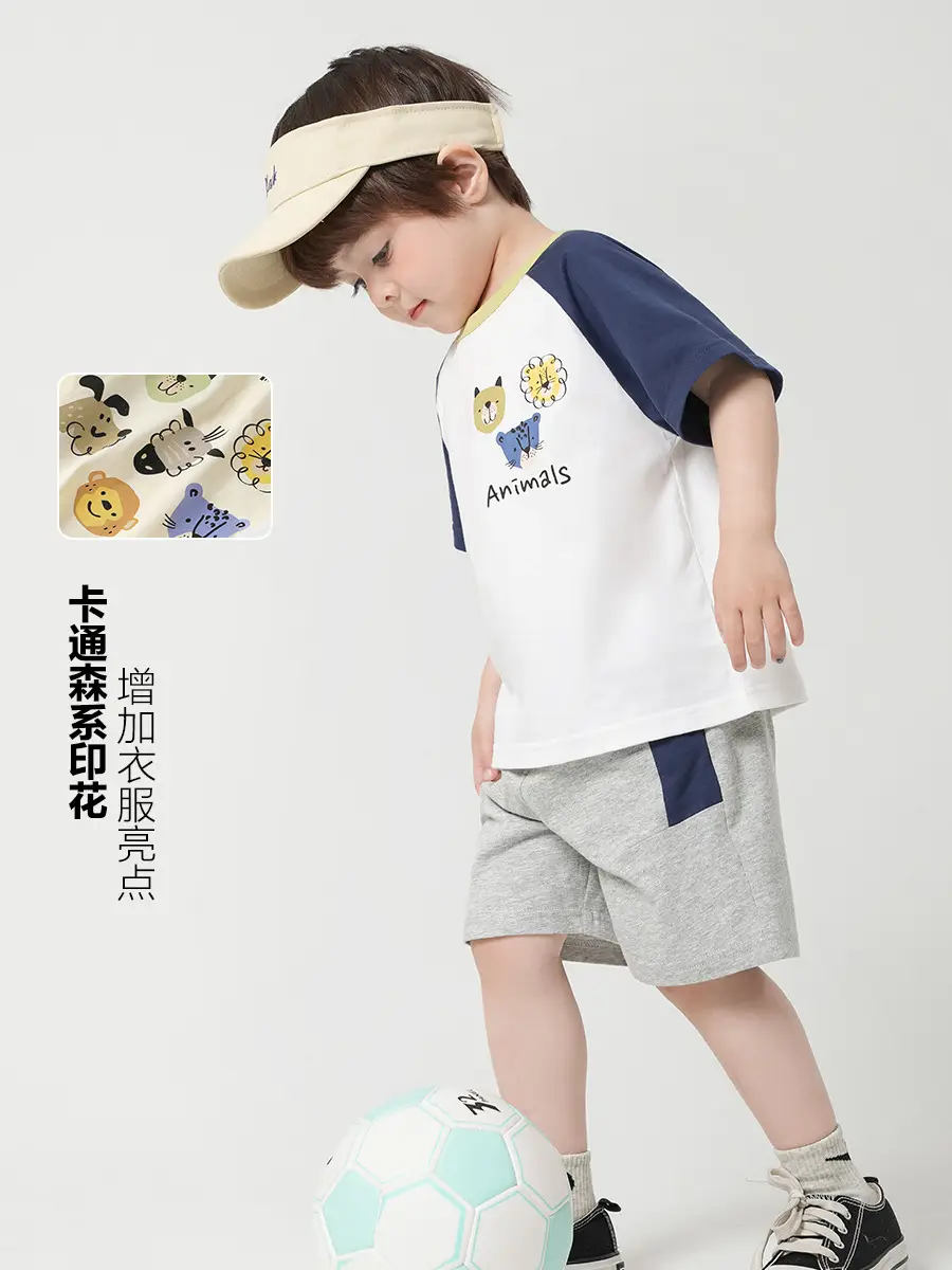 Boys Cotton Sports Shorts T-Shirt Set Summer Wear