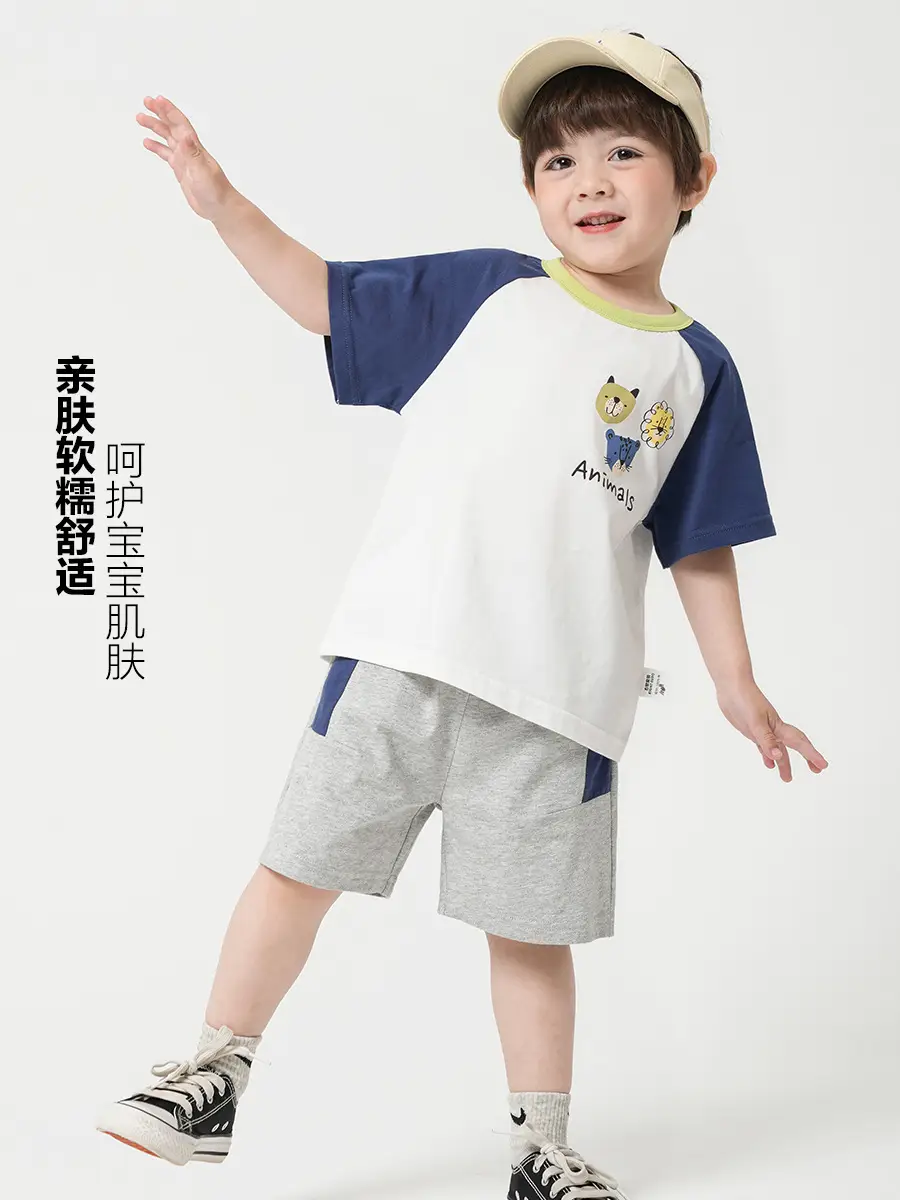 Boys Cotton Sports Shorts T-Shirt Set Summer Wear