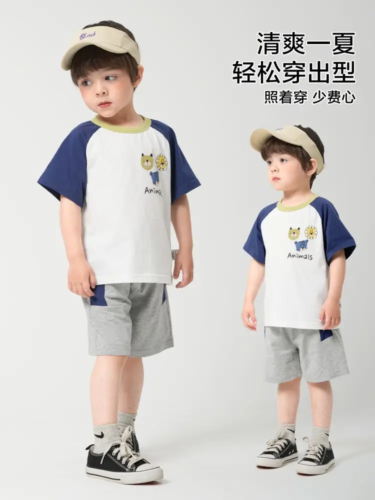 Boys Cotton Sports Shorts T-Shirt Set Summer Wear