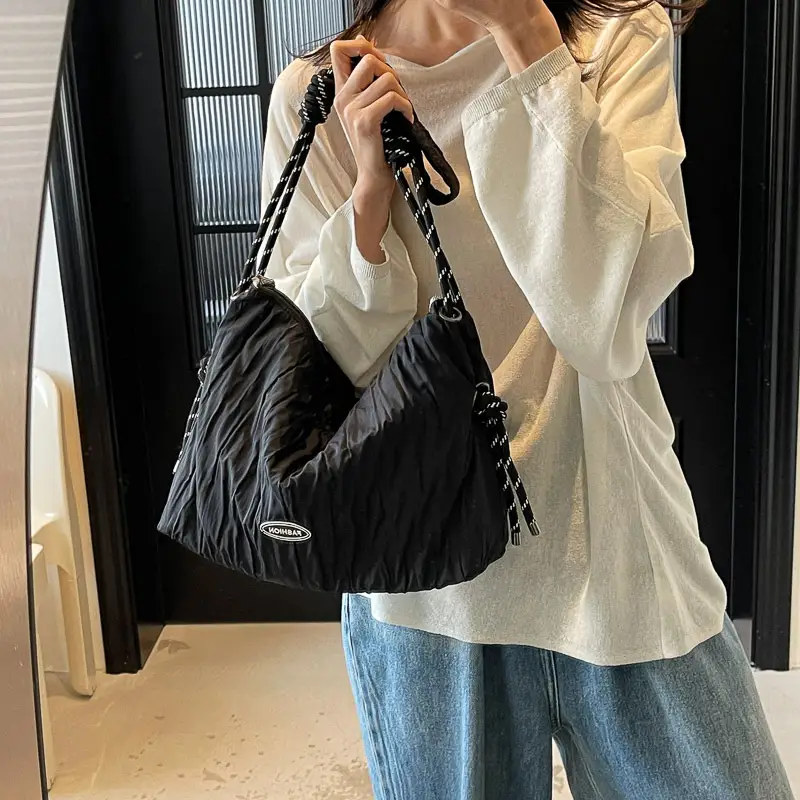 Women's Large Canvas Shoulder Bag with Braided Handle - Image 4