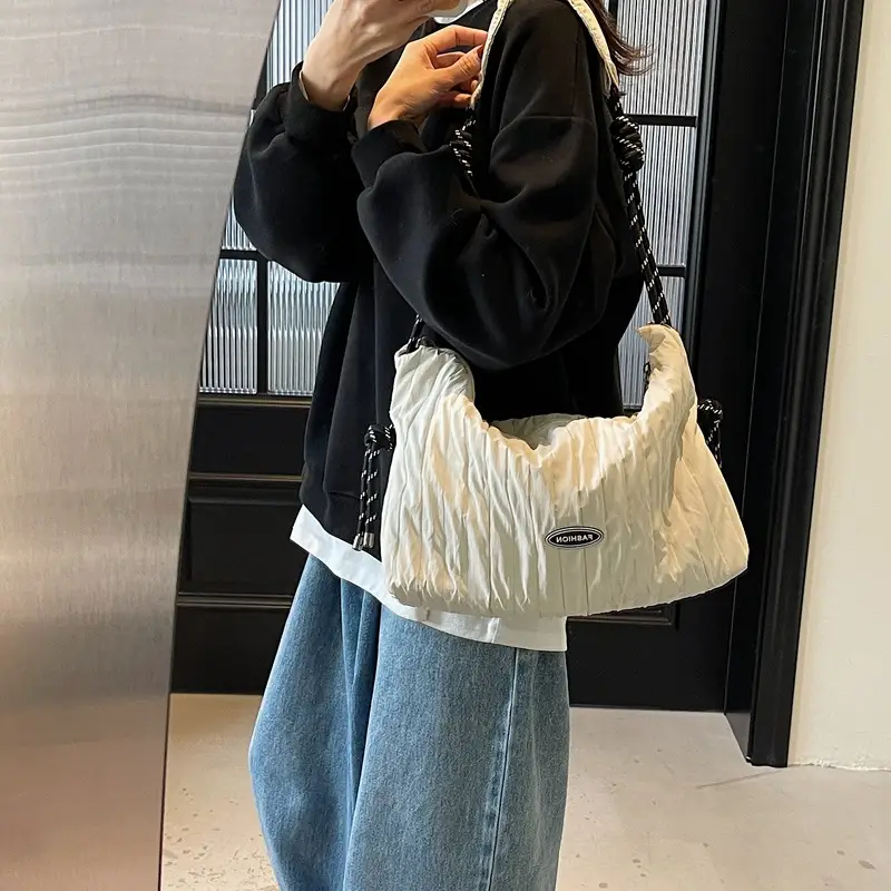 Women's Large Canvas Shoulder Bag with Braided Handle - Image 6