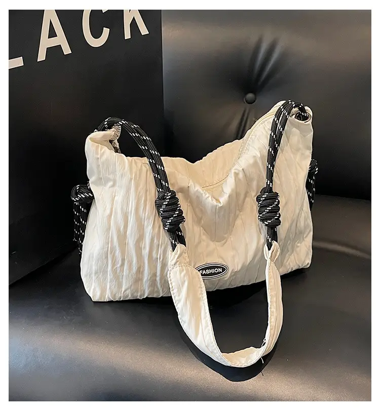 Women's Large Canvas Shoulder Bag with Braided Handle — feature 1