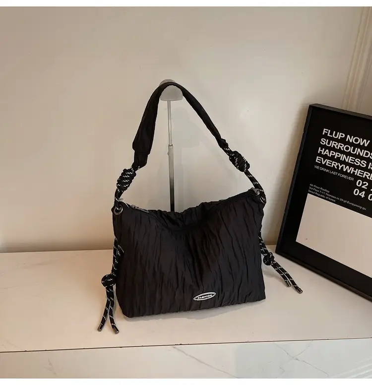 Women's Large Canvas Shoulder Bag with Braided Handle - Image 2