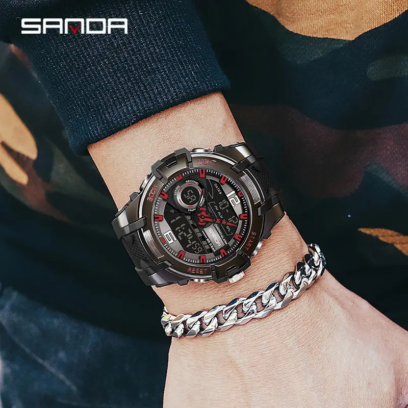 Sanda Men's Waterproof Digital Watches Black Red Silver Gold - Image 6